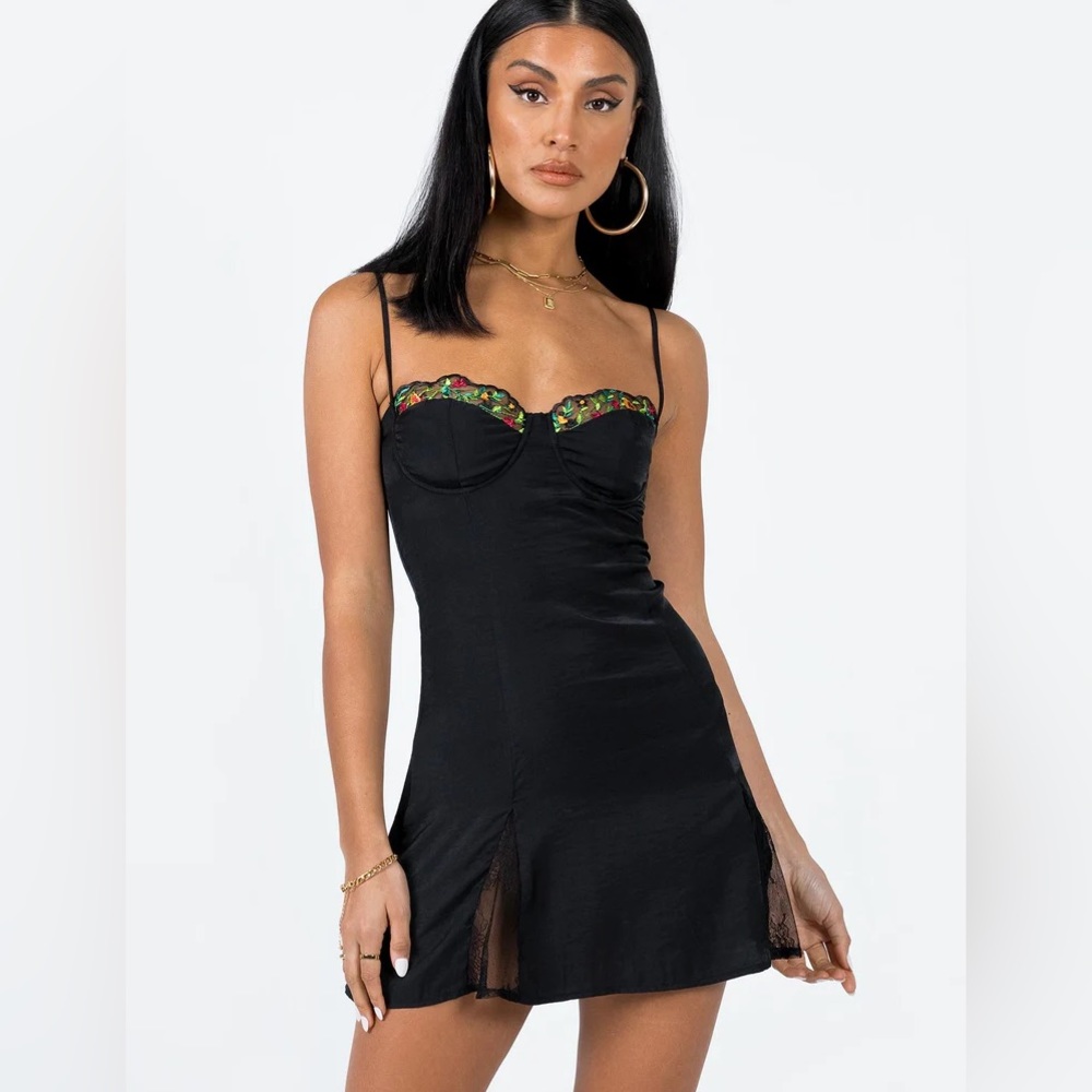 Princess Polly FLORETO MINI DRESS BLACK Floral Trim Size 4
